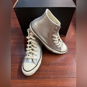 Converse CTAS Hi Top Leather Womens 6.5 Silver Sneaker Shoe Metallic A11984C New